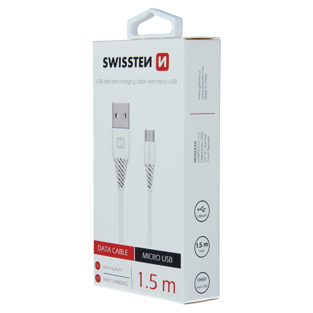 Cablu de date Swissten USB / Micro USB 1,5 m Alb (6,5 mm) thumb