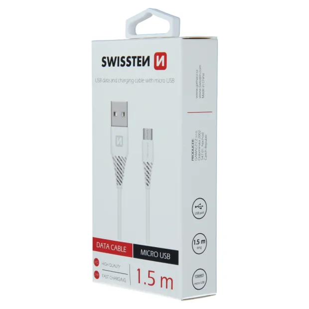 Cablu de date Swissten USB / Micro USB 1,5 m Alb (6,5 mm)