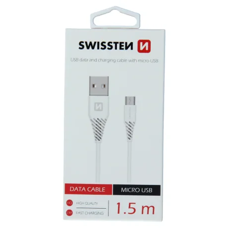Cablu de date Swissten USB / Micro USB 1,5 m Alb (6,5 mm)
