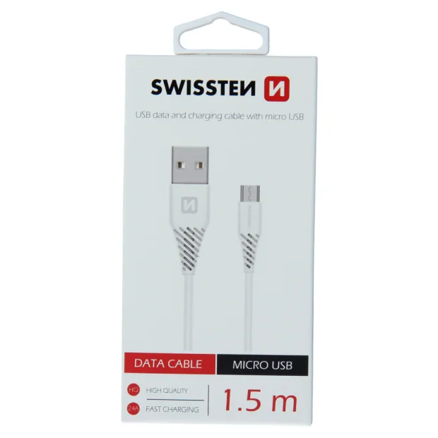 Cablu de date Swissten USB / Micro USB 1,5 m Alb (6,5 mm)