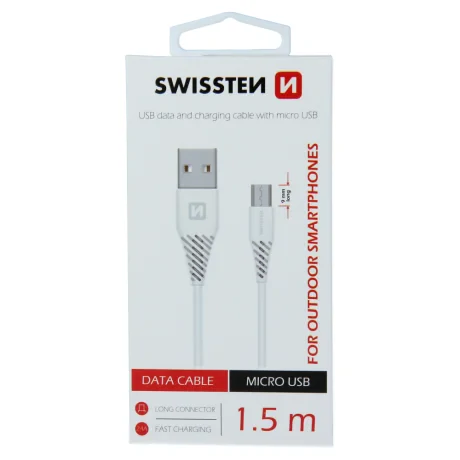 Cablu de date Swissten USB / Micro USB 1,5 m Alb (9mm)