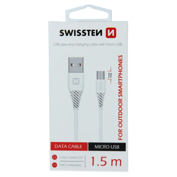 Cablu de date Swissten USB / Micro USB 1,5 m Alb (9mm)