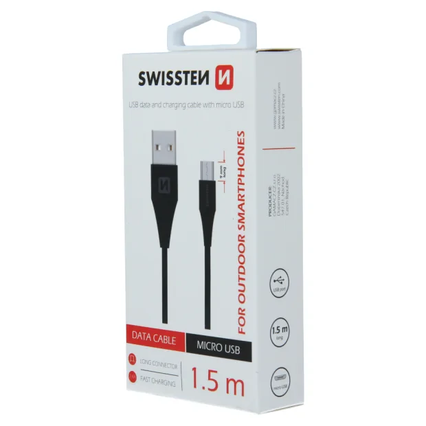 Cablu de date Swissten USB / Micro USB 1,5 m Negru (9mm)