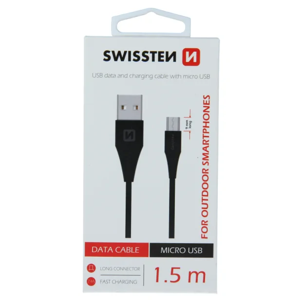 Cablu de date Swissten USB / Micro USB 1,5 m Negru (9mm)