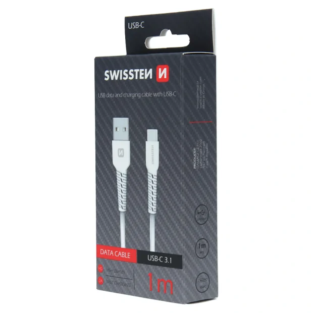Cablu de date Swissten USB / USB-C 1,0 M Alb