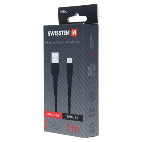 Cablu de date Swissten USB / USB-C 1,0 m Negru