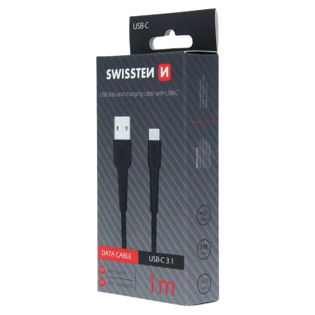 Cablu de date Swissten USB / USB-C 1,0 m Negru