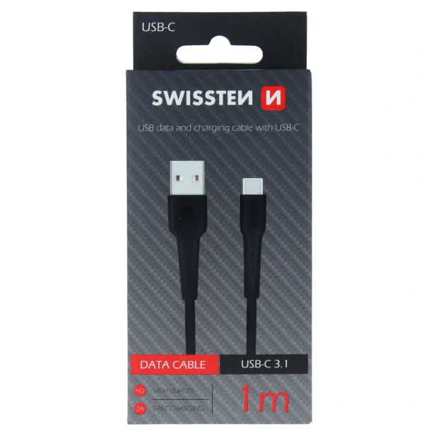 Cablu de date Swissten USB / USB-C 1,0 m Negru