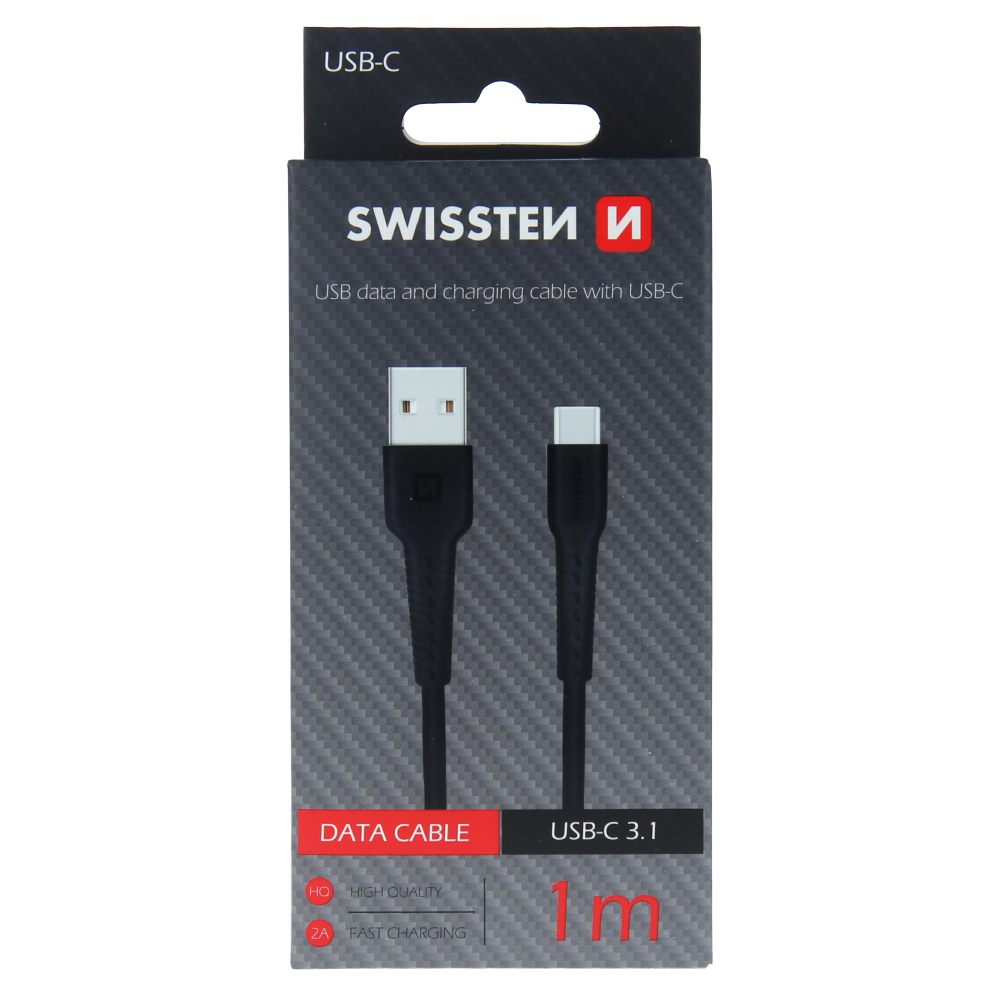 Cablu de date Swissten USB / USB-C 1,0 m Negru thumb
