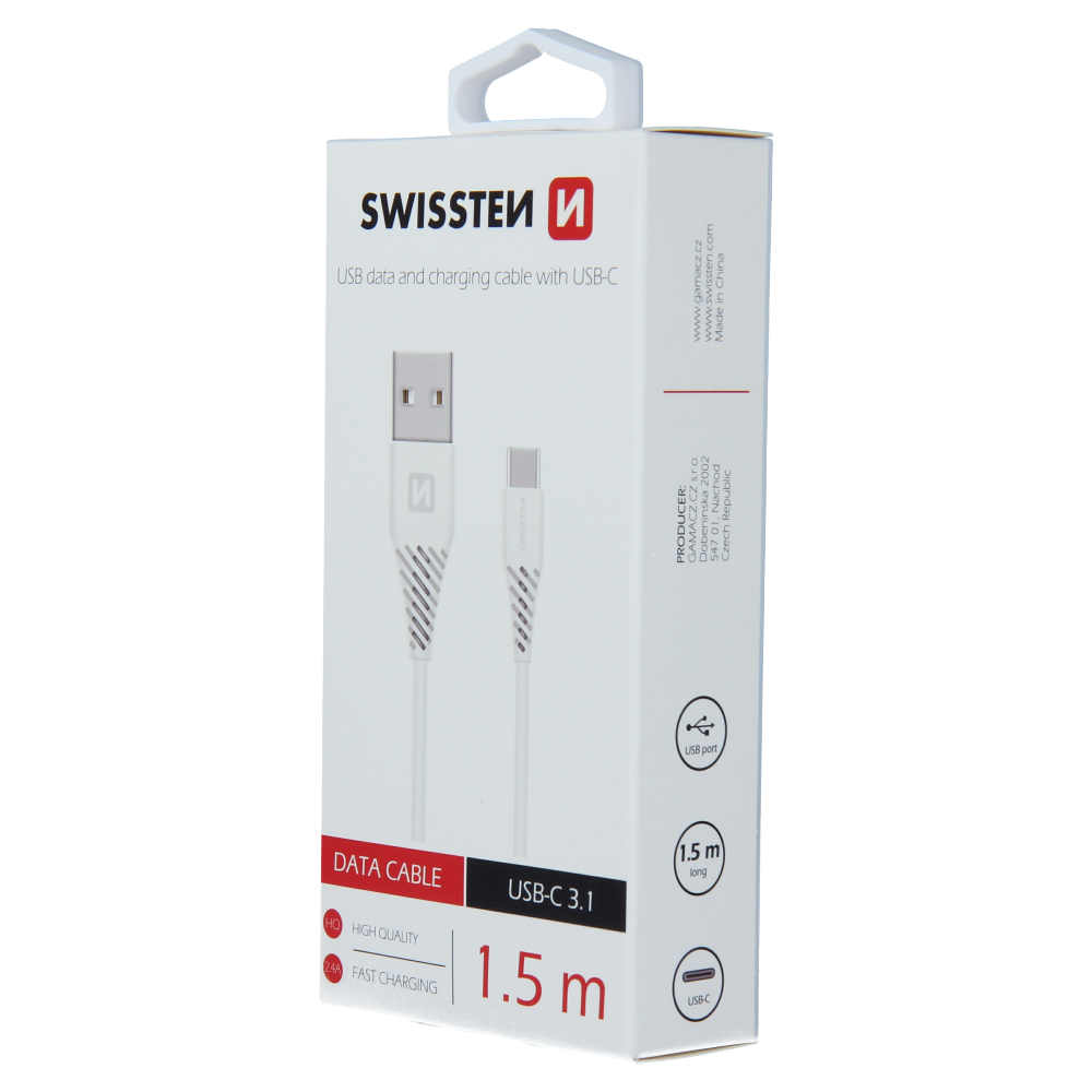 Cablu de date Swissten USB / USB-C 3.1 Alb 1,5 m (7mm) thumb