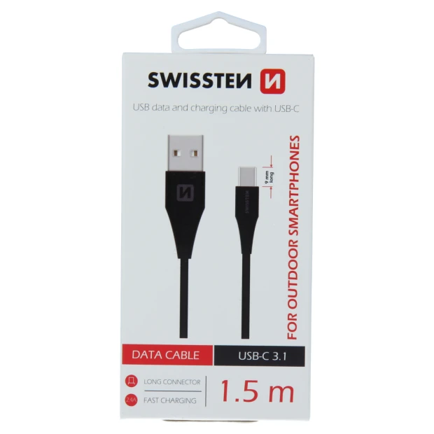 Cablu de date Swissten USB / USB-C 3.1 Negru 1,5m (9mm)