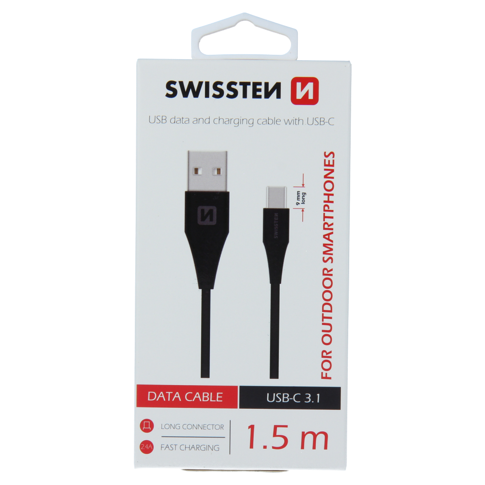 Cablu de date Swissten USB / USB-C 3.1 Negru 1,5m (9mm) thumb