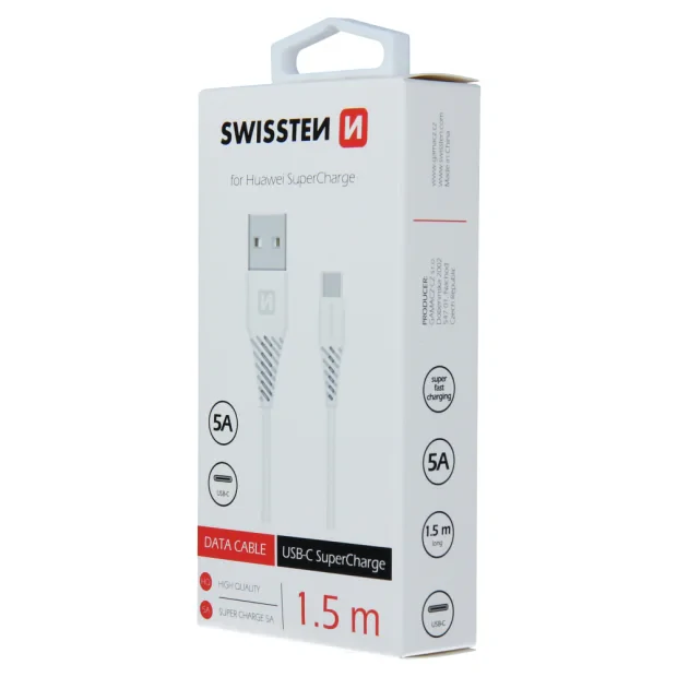 Cablu de date Swissten USB / USB-C Huawei SUPER CHARGE 5a 1,5m Alb