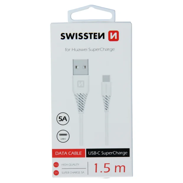 Cablu de date Swissten USB / USB-C Huawei SUPER CHARGE 5a 1,5m Alb