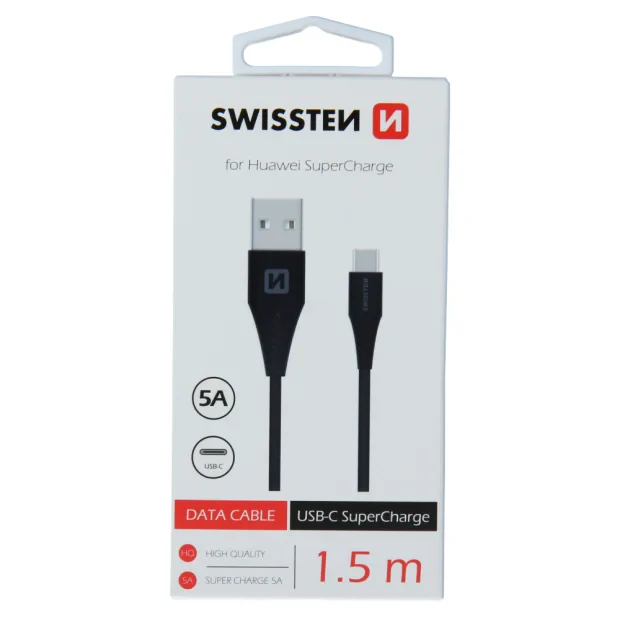 Cablu de date Swissten USB / USB-C Huawei SUPER CHARGE 5a 1,5m Negru