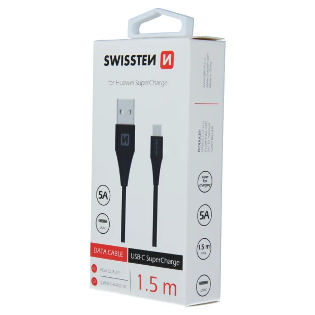 Cablu de date Swissten USB / USB-C Huawei SUPER CHARGE 5a 1,5m Negru