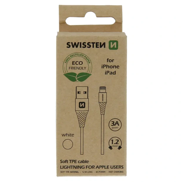 Cablu de date Swissten USB/Lightning Alb 1.2m (pachet Eco)