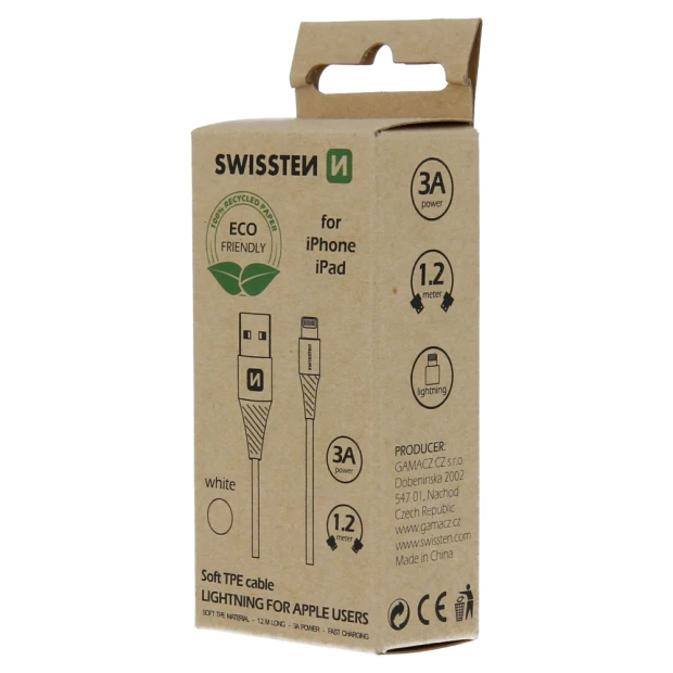 Cablu de date Swissten USB/Lightning Alb 1.2m (pachet Eco)