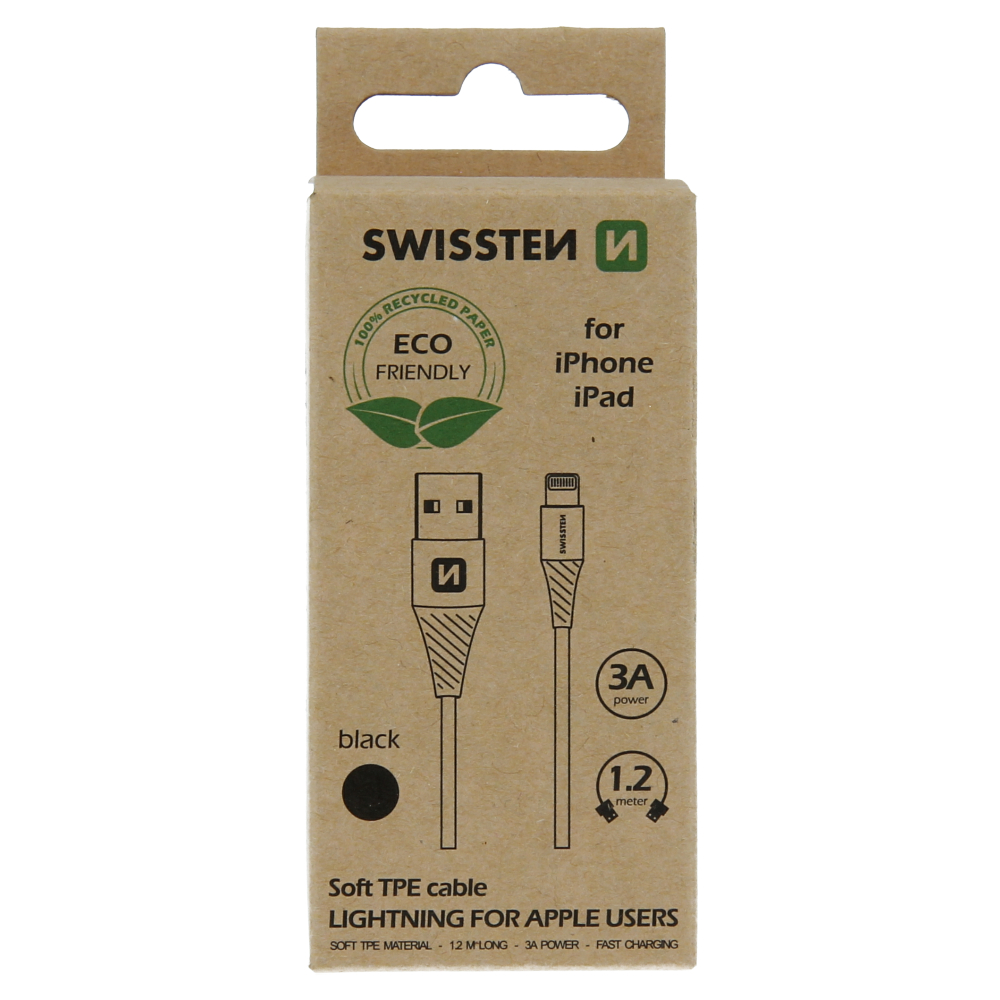 Cablu de date Swissten USB/Lightning Negru 1,2m (pachet Eco) thumb