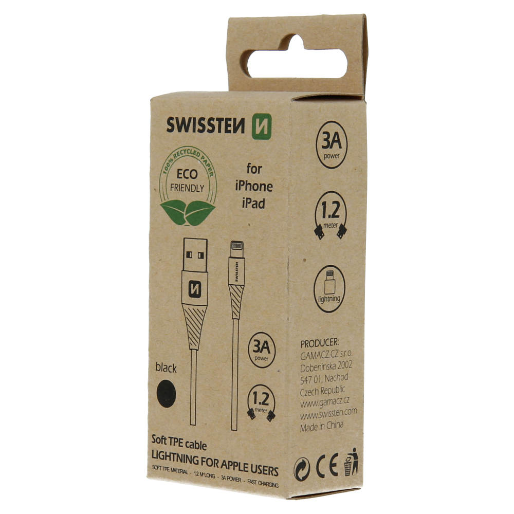 Cablu de date Swissten USB/Lightning Negru 1,2m (pachet Eco) thumb