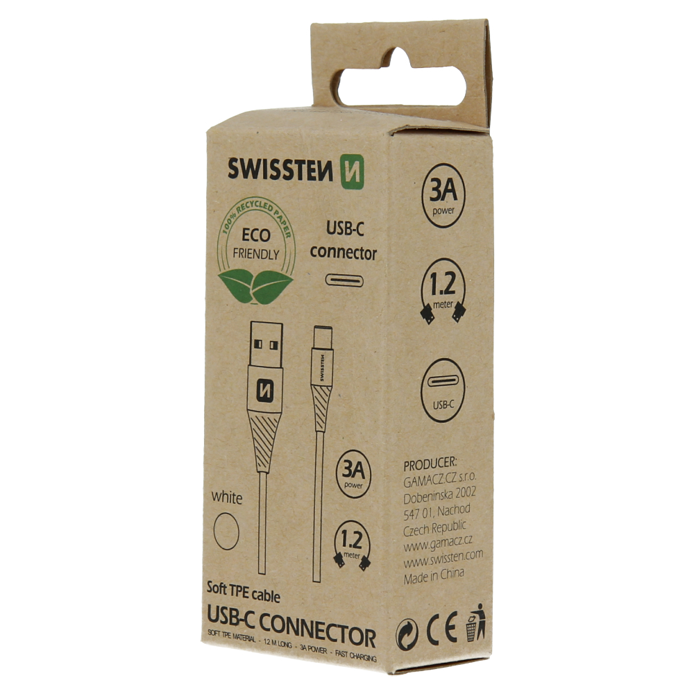 Cablu de date Swissten USB/USB-C Alb 1.2m (pachet Eco) thumb