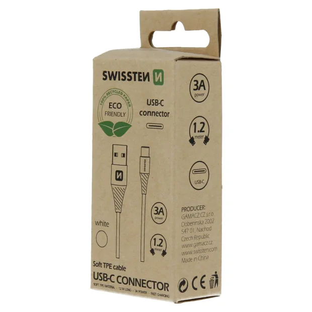 Cablu de date Swissten USB/USB-C Alb 1.2m (pachet Eco)