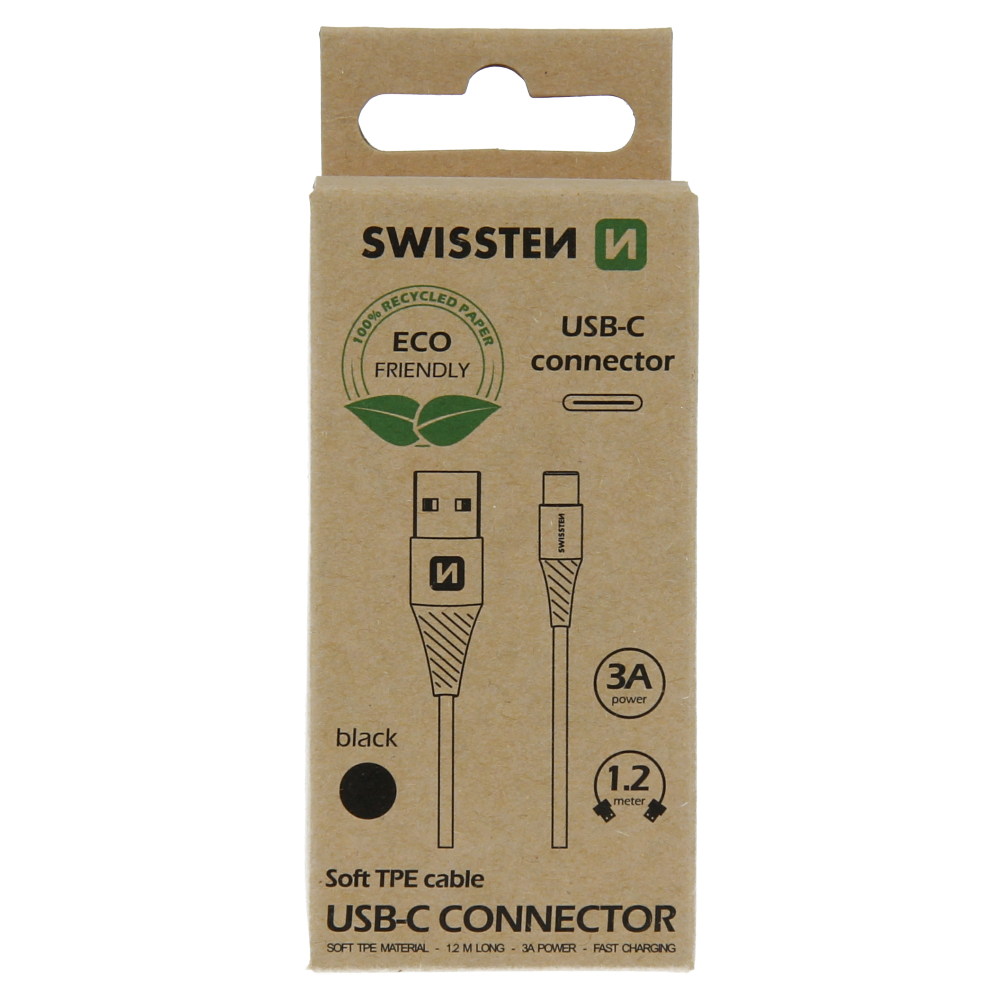 Cablu de date Swissten USB/USB-C Negru 1,2m (pachet Eco) thumb