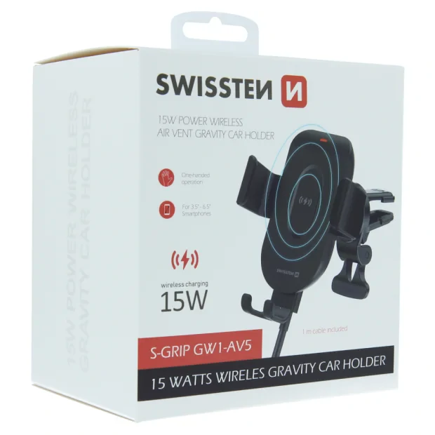 Suport auto gravity PRO ventilatia masinilor cu incarcare wireless 15W Swissten S-GRIP GW1-AV5