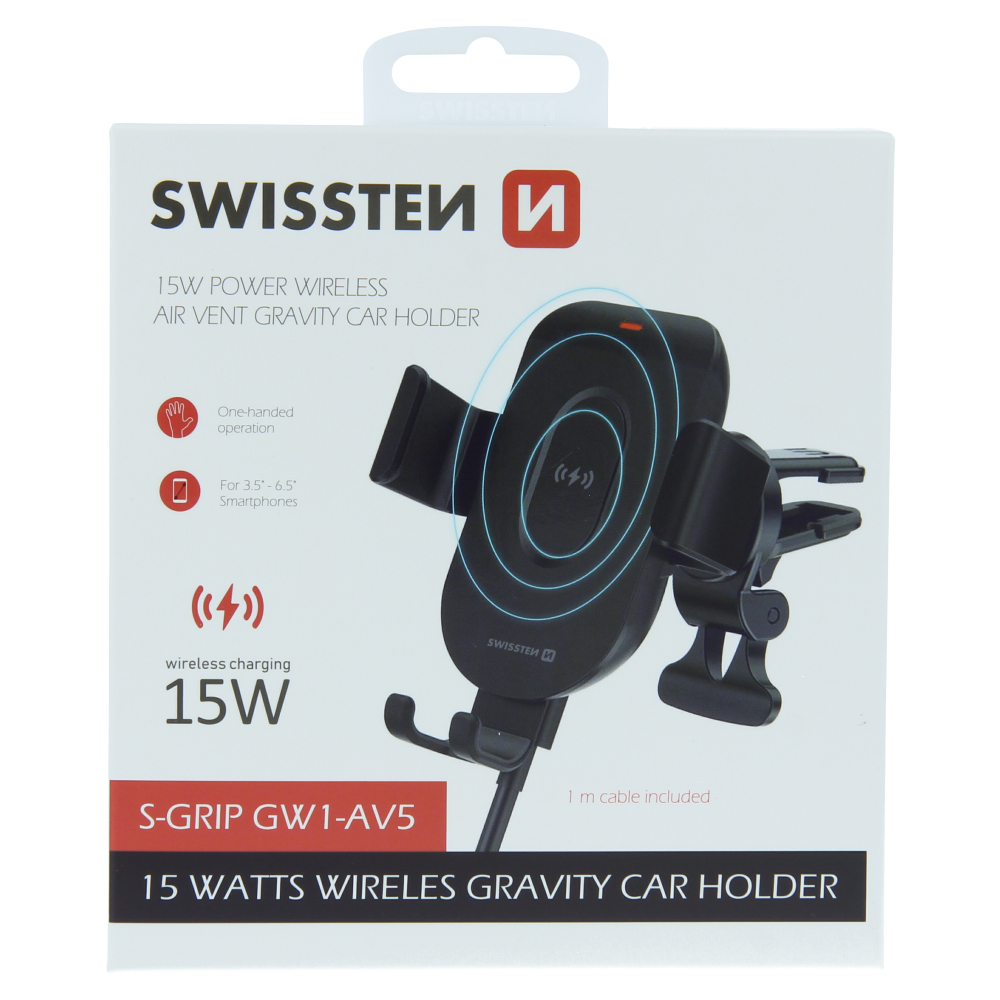 Suport auto gravity PRO ventilatia masinilor cu incarcare wireless 15W Swissten S-GRIP GW1-AV5 thumb