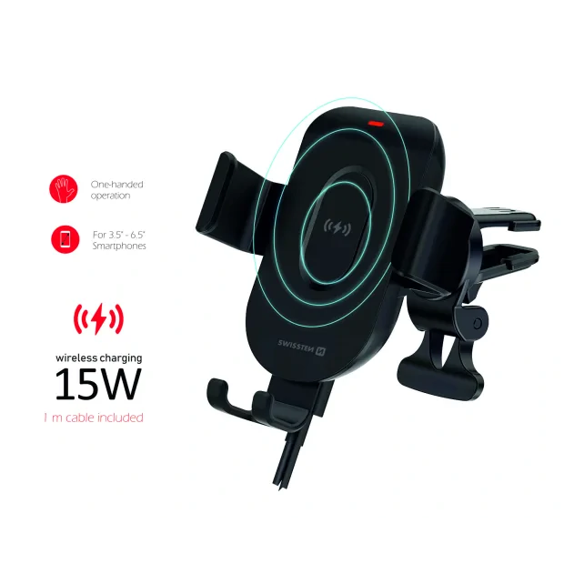 Suport auto gravity PRO ventilatia masinilor cu incarcare wireless 15W Swissten S-GRIP GW1-AV5