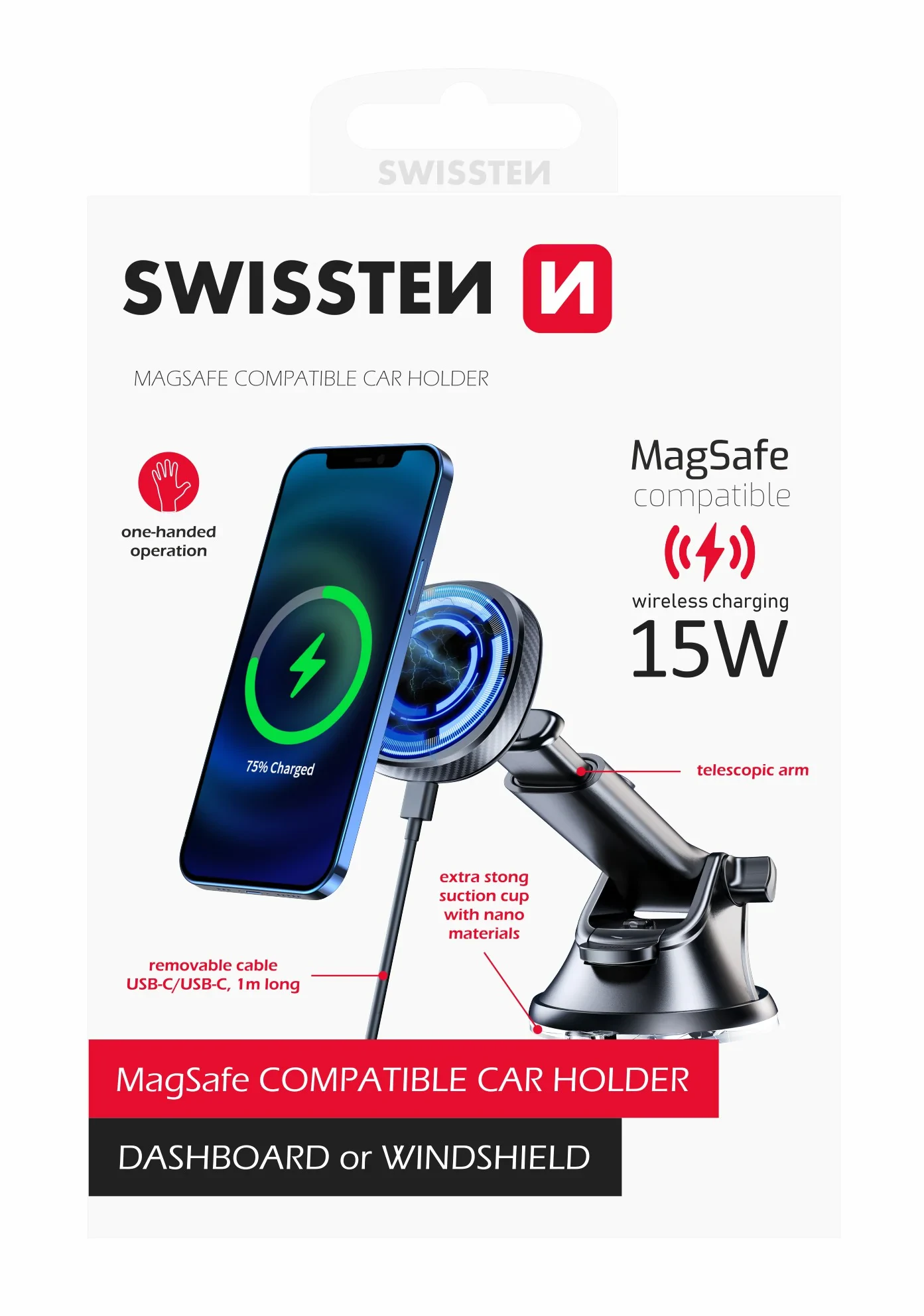 Suport auto magnetic Swissten de bord cu incarcare wireless 15W (compatibil cu Magsafe)