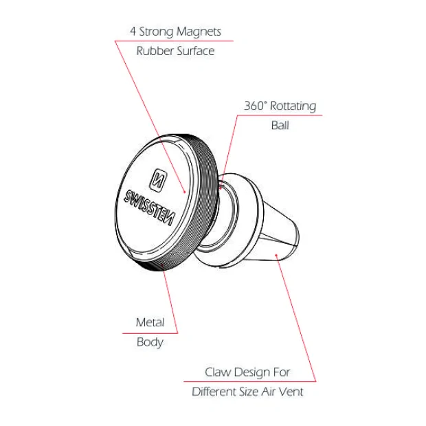 Suport auto magnetic ventilatia masinii Swissten S-Grip AV-M9 Negru-Argintiu