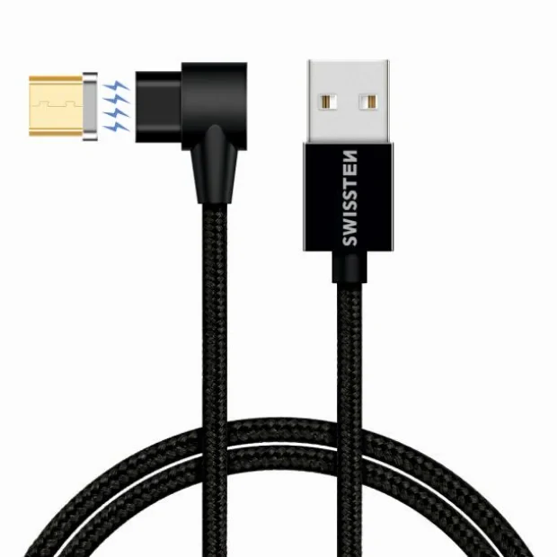 Cablu de date textil magnetic Swissten Arcade USB / Micro USB 1,2 M Negru