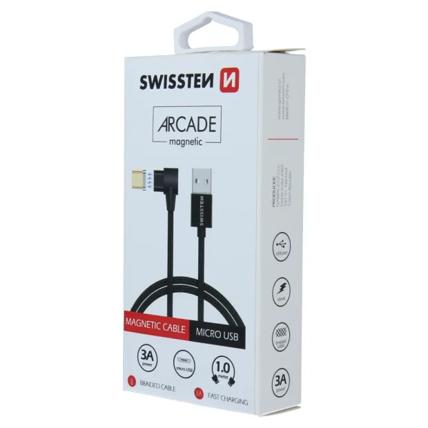 Cablu de date textil magnetic Swissten Arcade USB / Micro USB 1,2 M Negru