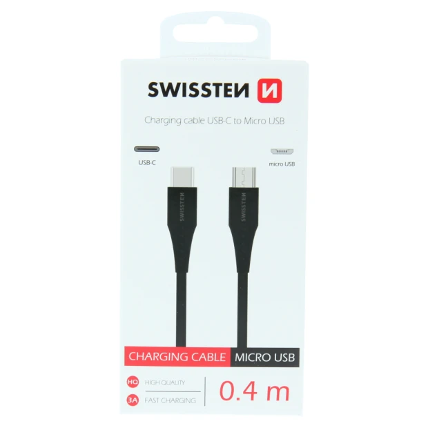 Cablu incarcare Swissten USB-C / Micro USB 0,4 M Negru