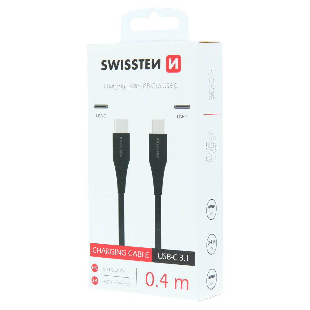 Cablu incarcare Swissten USB-C / USB-C 0,4 M Negru thumb
