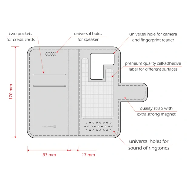 Swissten Libro Uni Book XXL Rosu (170 x 83 mm)