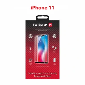 Swissten Glass Full Glue, cadru de culoare, Case friendly iPhone  11 Negru