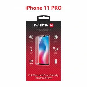Swissten Glass Full Glue, cadru de culoare, Case friendly iPhone  11 PRO Negru