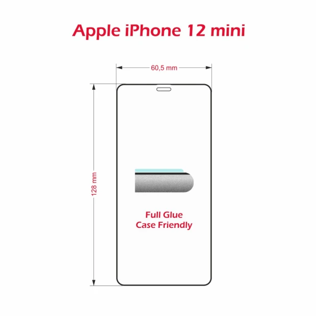 Swissten Glass Full Glue, cadru de culoare, Case friendly Apple iPhone  12 Mini Negru