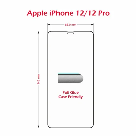 Swissten Glass Full Glue, cadru de culoare, Case friendly iPhone Apple iPhone 12/12 PRO Negru