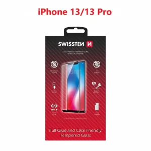 Swissten Glass Full Glue, cadru de culoare, Case friendly iPhone Apple iPhone 13/13 PRO Negru