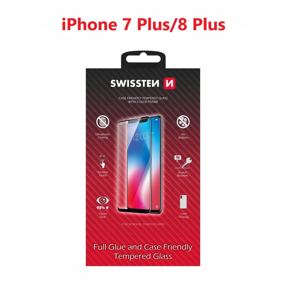 Swissten Glass Full Glue, cadru de culoare, Case friendly Apple iPhone 7 Plus/8 Plus Alb thumb