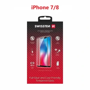 Swissten Glass Full Glue, cadru de culoare, Case friendly iPhone  7/8 Negru