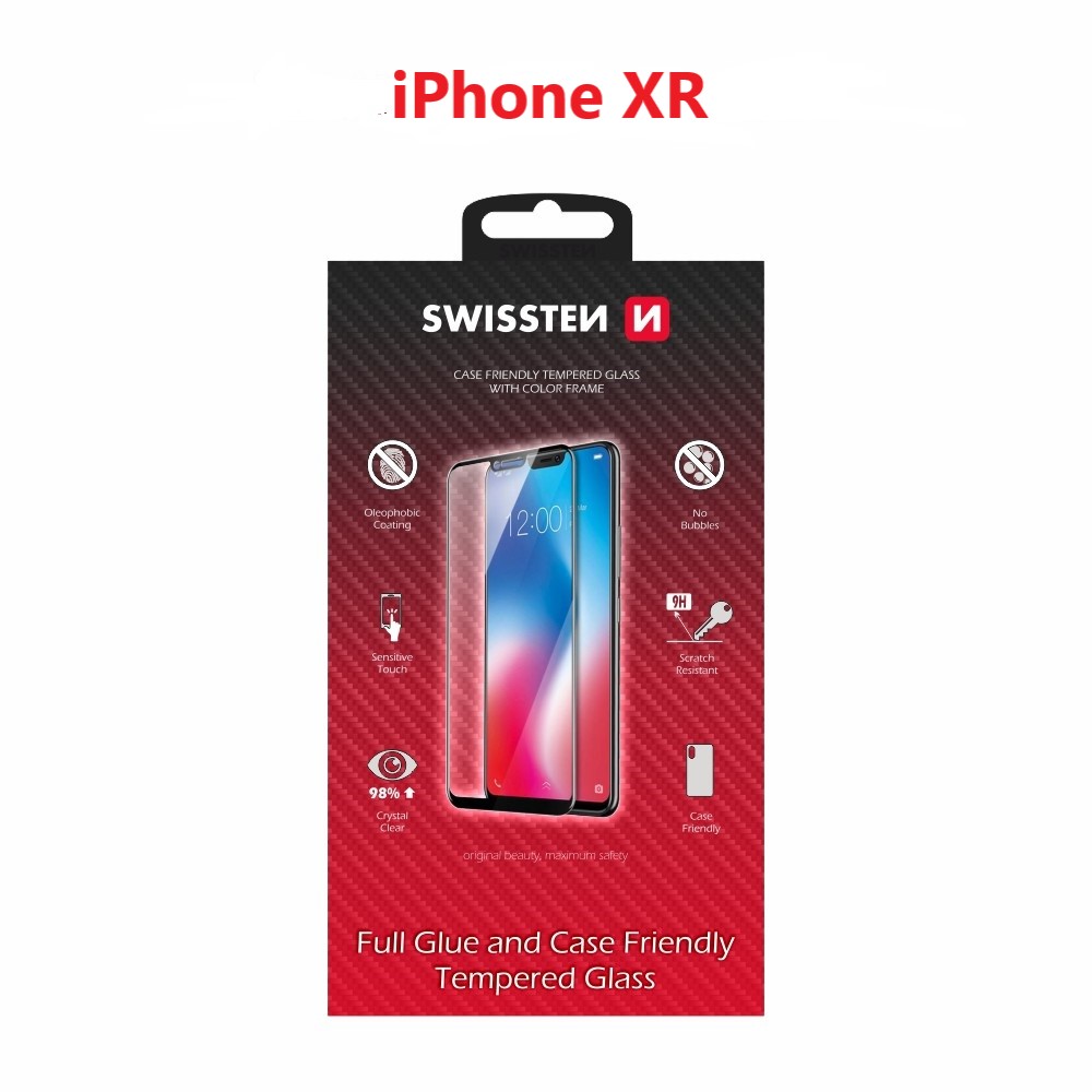 Swissten Glass Full Glue, cadru de culoare, Case friendly Apple iPhone XR Negru thumb