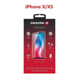 Swissten Glass Full Glue, cadru de culoare, Case friendly Apple iPhone X/XS Negru