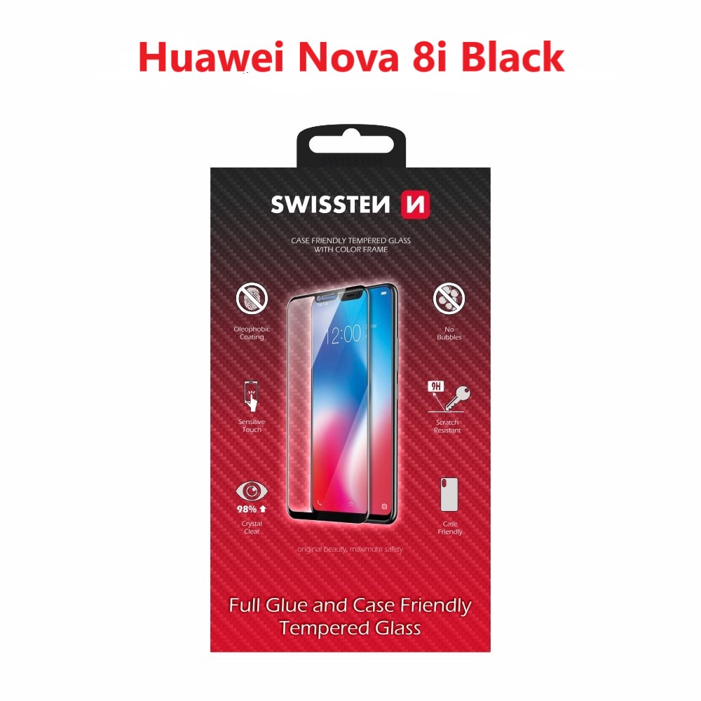 Swissten Glass Full Glue, cadru de culoare, Case friendly Huawei Nova 8i Negru thumb