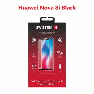 Swissten Glass Full Glue, cadru de culoare, Case friendly Huawei Nova 8i Negru