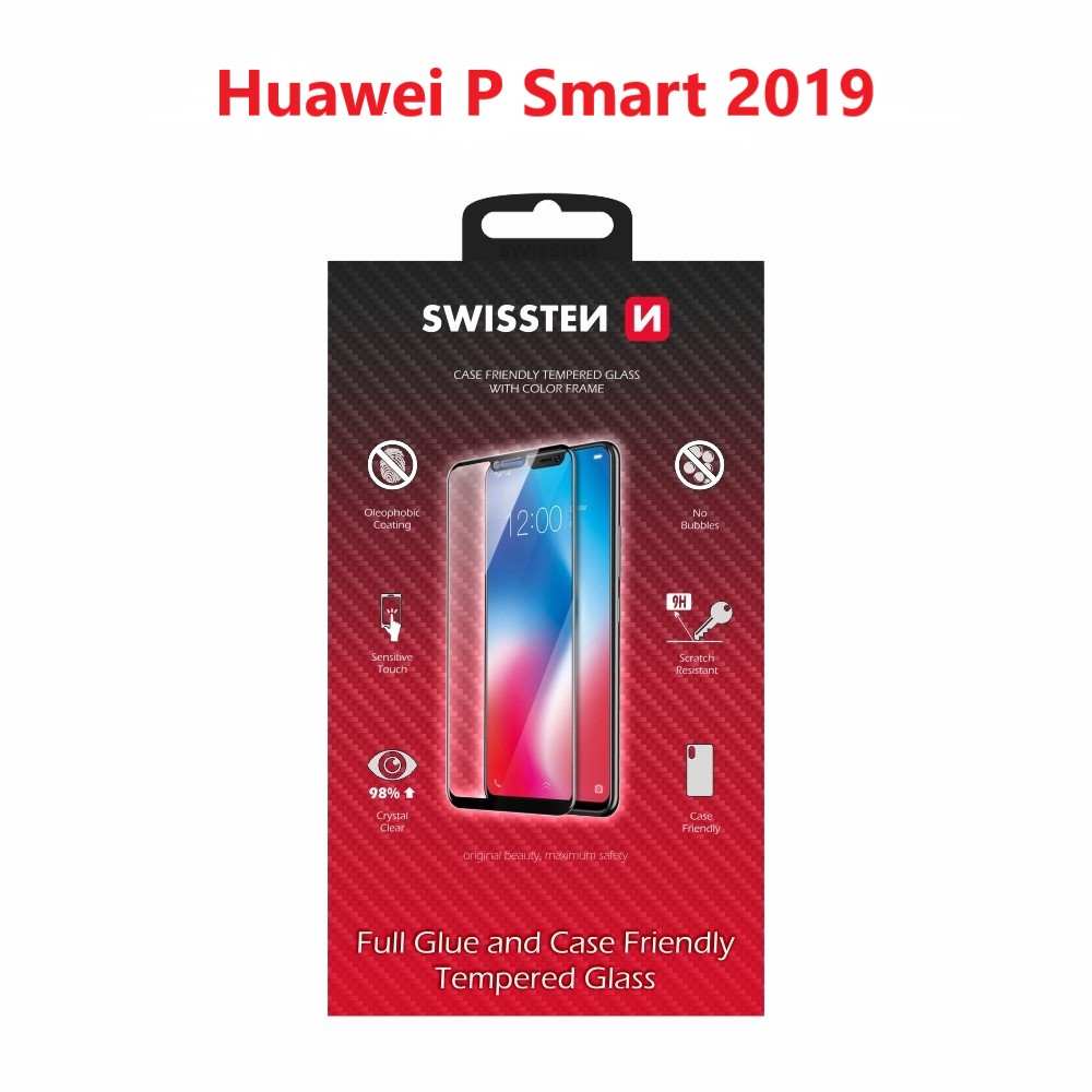 Swissten Glass Full Glue, Cadru de culoare, Case Friendly Huawei P Smart 2019/Honor 10 Lite Negru thumb