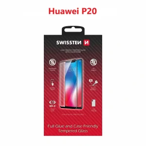 Swissten Glass Full Glue, cadru de culoare, Case friendly Huawei P20 Negru